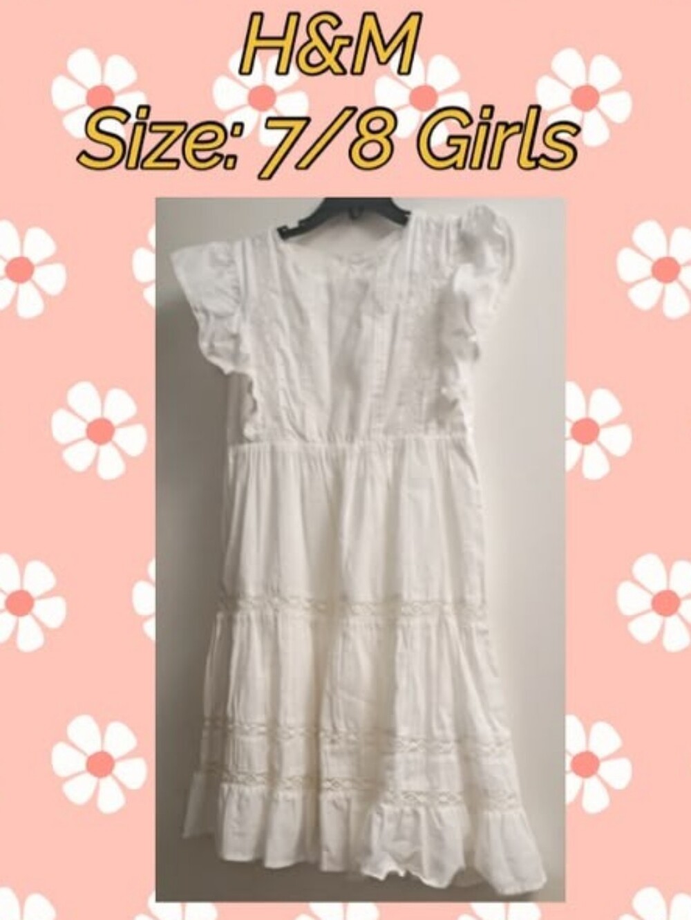 H&M White Cotton Ruffle-Sleeve Tiered Dress
